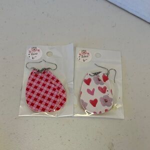 Heart and Checkered Earrings Set